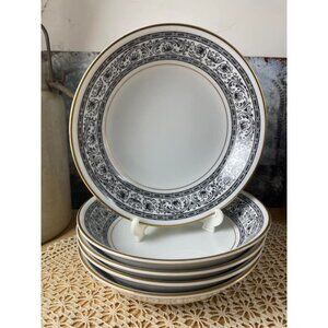 5 Bristol Fine China Bristol Tribute Dessert Bowls Black & Gold Trim Japan